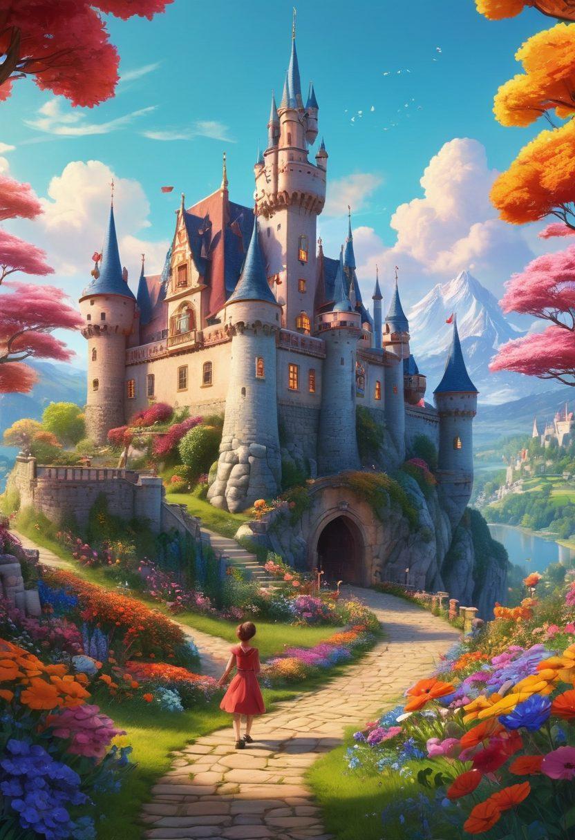 A playful and colorful scene depicting a fantastical world filled with charming animated characters, featuring whimsical landscapes with vibrant colors, cheeky imagery, and playful interactions. The characters should exude a sense of fun and flirtation, engaging in light-hearted adventures. Elements like oversized flowers, playful animals, and enchanting castles in the background create a joyous atmosphere. The overall composition should be lively and captivating, resembling a whimsical animation style. super-realistic. vibrant colors. 3D.